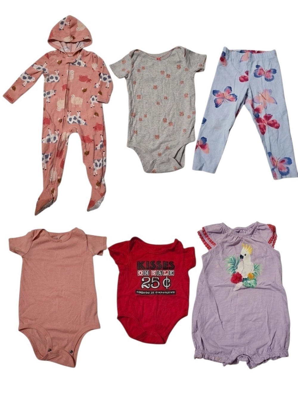 Baby Girl Clothing Lot 6pc Carters George Romper Sleeper Leggings 18 24M
